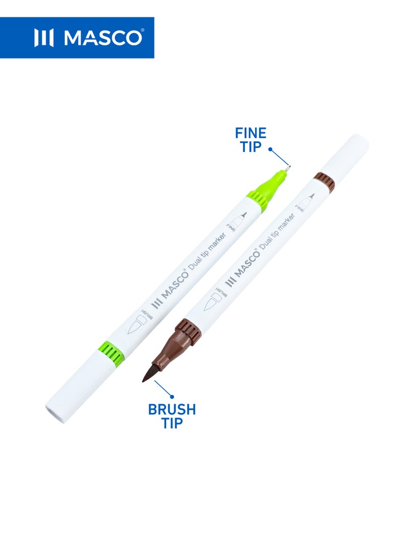 ماسكو طقم أقلام ماركر مزدوجة الرأس، 24 لونًا، رأس فرشاة ورأس دقيق، حبر عالي الجودة سريع الجفاف للرسم والخط - Image 3